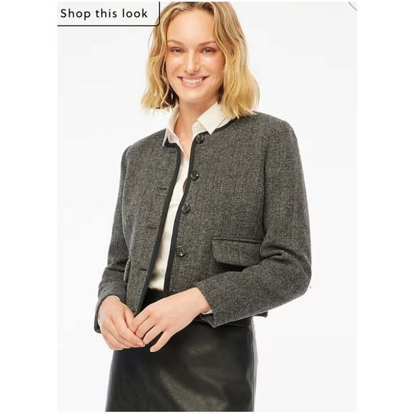 J.Crew $228 Wool Blend Herringbone Lady Jacket Grey Size 2 CB323